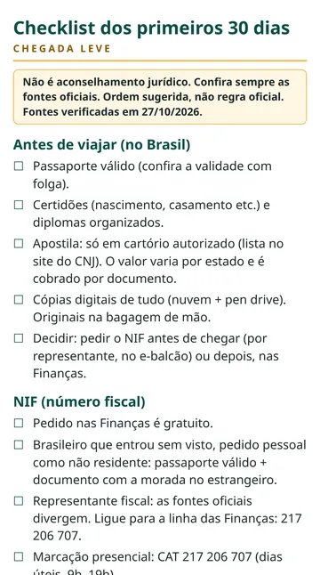 Início da checklist dos primeiros 30 dias em formato de celular.