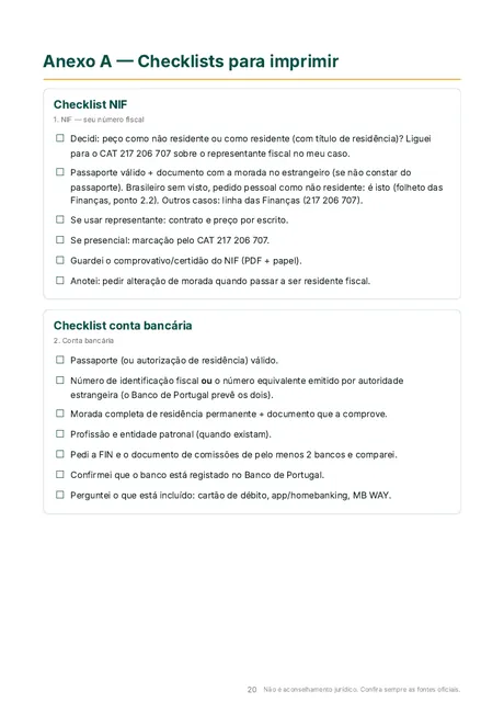 Página do Anexo A com checklists para imprimir.